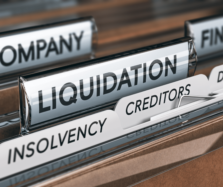 During a liquidation, a company's assets are sold off to pay its debts.